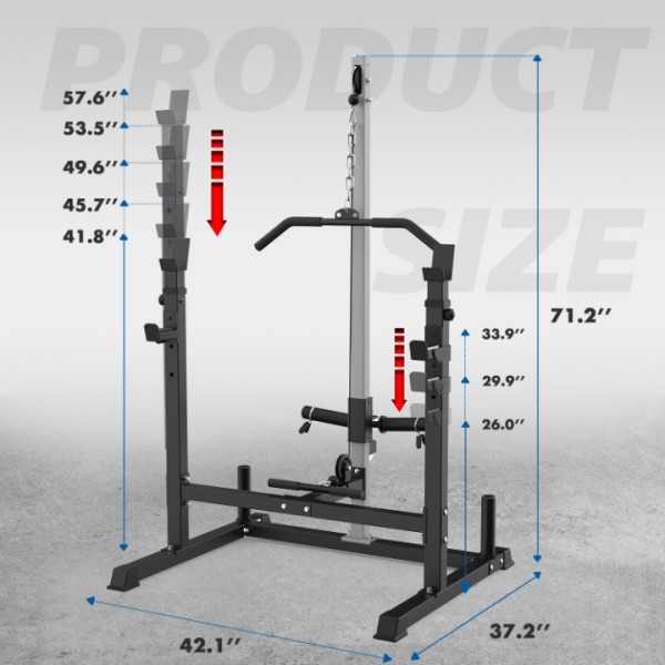 Royal Fitness Power Rack with LAT Pulldown Pulley System Adjustable Multi-Functional Squat Rack, Power Cage with J-Hooks Home Gym